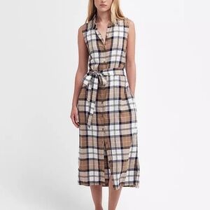 NWT Barbour Plaid Tartan Caroline Check Midi Sleeveless Shirt dress Womens 10